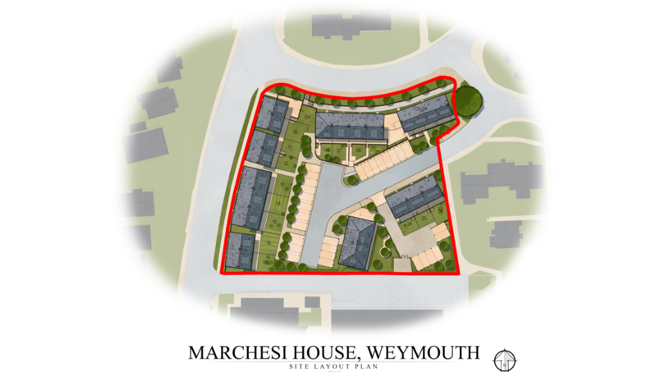 The site layout plan of the redevelopment of the former Marchesi House site in Weymouth